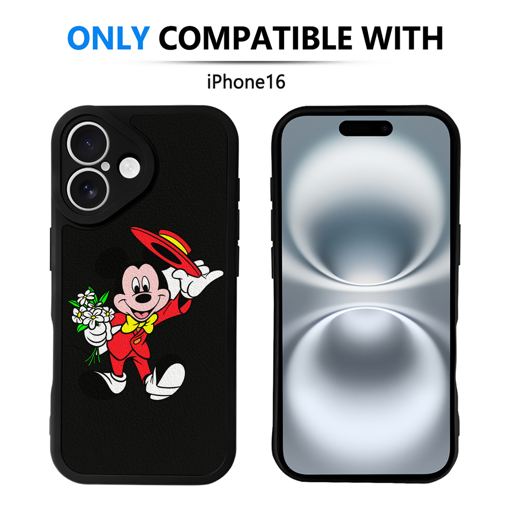 （画像用） ミッキーマウス Mickey Mouse 【iPhone 16シリーズ対応】シリコンスマホケース（レザー調） 材質：シリコン